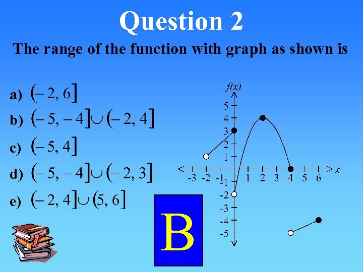 Question 2 The range of the function with graph as shown is a) b)
