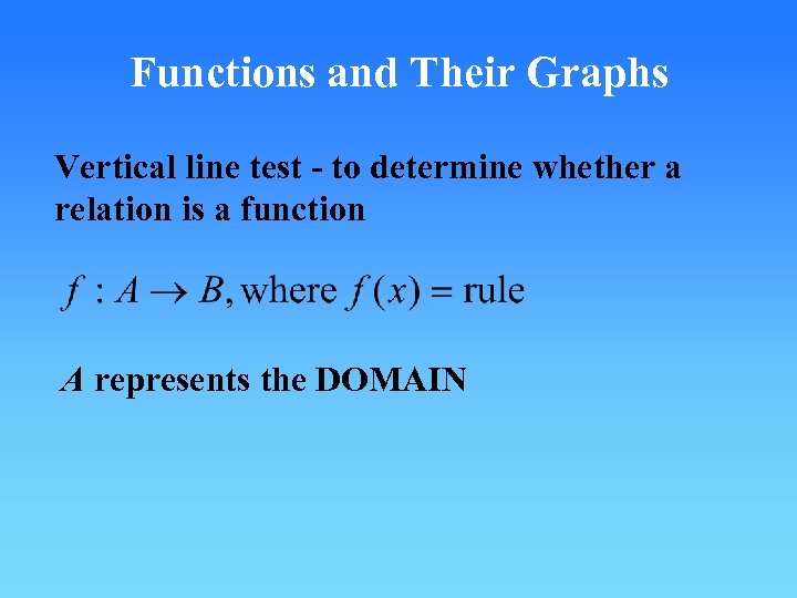 Functions and Their Graphs Vertical line test - to determine whether a relation is