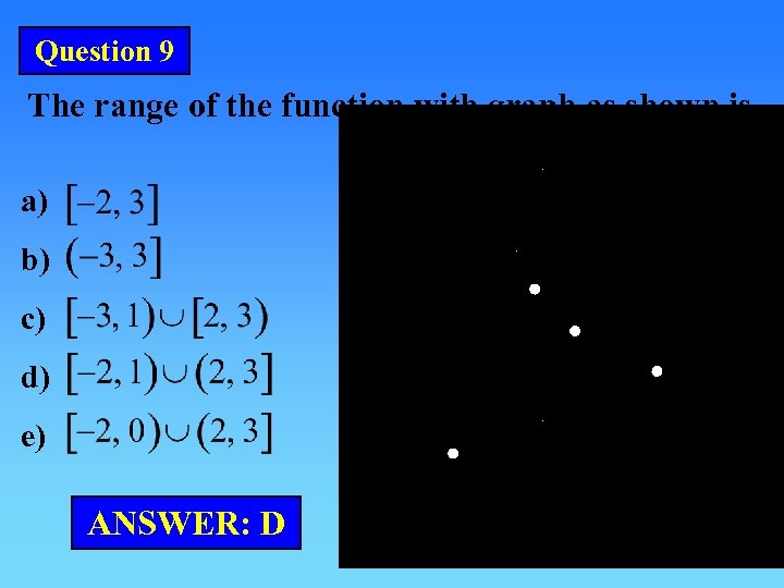 Question 9 The range of the function with graph as shown is a) b)