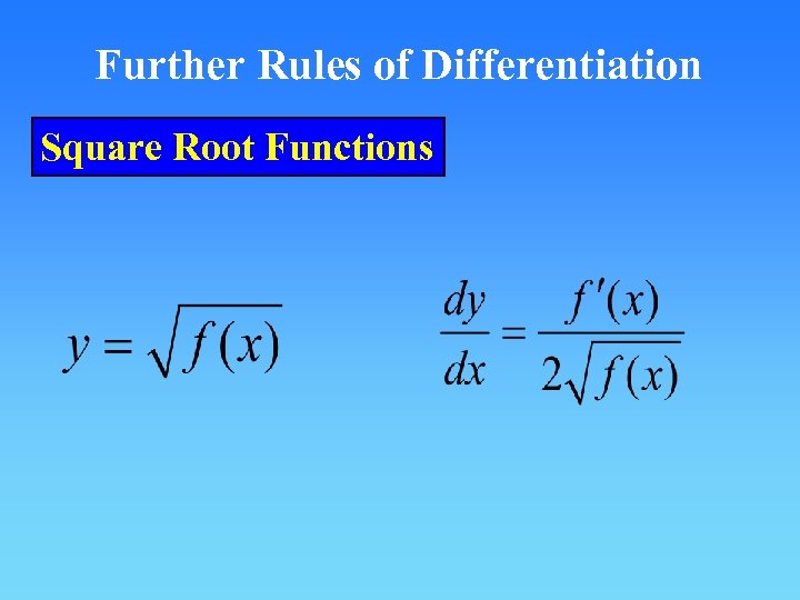Further Rules of Differentiation Square Root Functions 