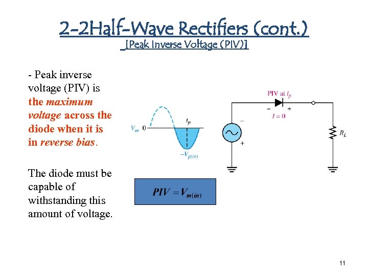 2 -2 Half-Wave Rectifiers (cont. ) [Peak Inverse Voltage (PIV)] - Peak inverse voltage