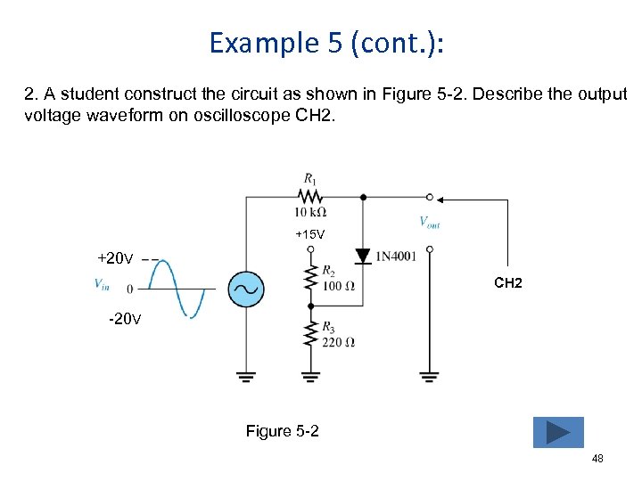Example 5 (cont. ): 2. A student construct the circuit as shown in Figure