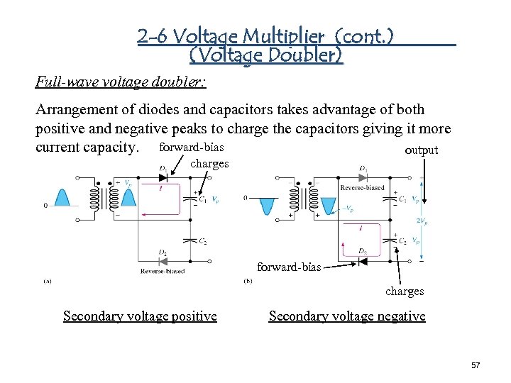 2 -6 Voltage Multiplier (cont. ) (Voltage Doubler) Full-wave voltage doubler: Arrangement of diodes