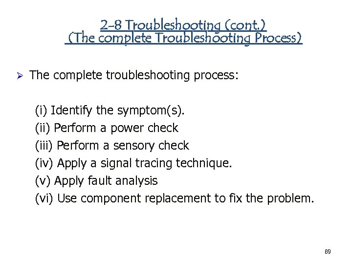 2 -8 Troubleshooting (cont. ) (The complete Troubleshooting Process) Ø The complete troubleshooting process:
