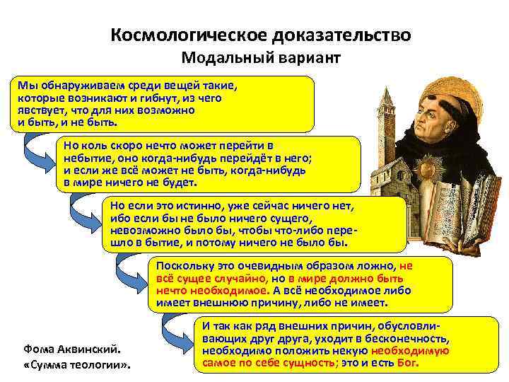Космологическое доказательство Модальный вариант Мы обнаруживаем среди вещей такие, которые возникают и гибнут, из