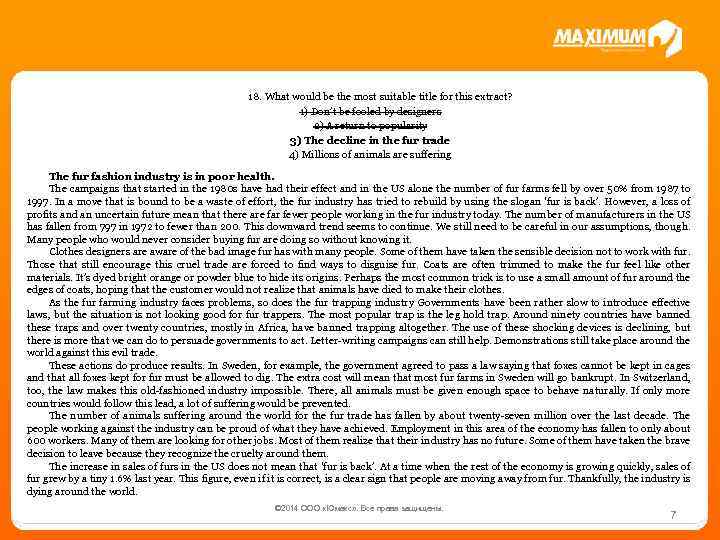 18. What would be the most suitable title for this extract? 1) Don’t be