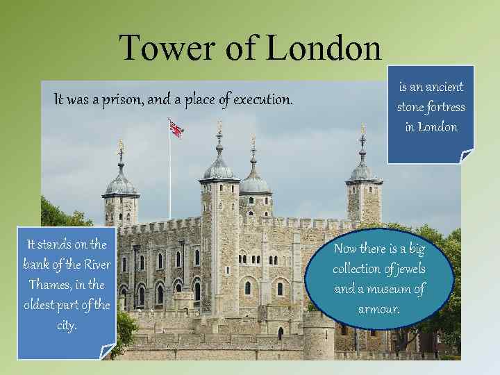Tower of London It was a prison, and a place of execution. It stands