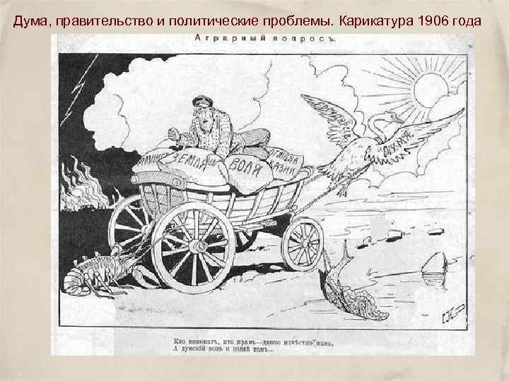 Дума, правительство и политические проблемы. Карикатура 1906 года 