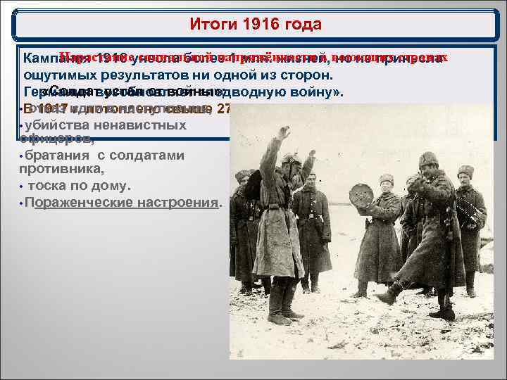 Итоги 1916 года Нарастание социальной напряжённости в но не принесла Кампания 1916 унесла более
