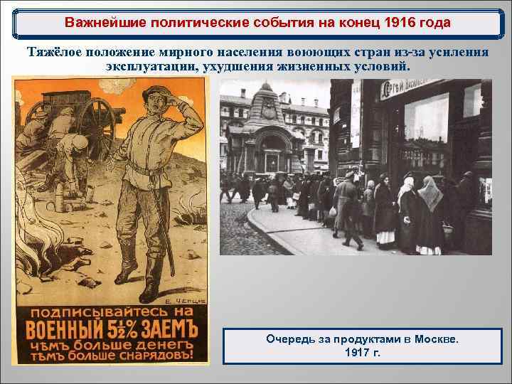 Важнейшие политические события на конец 1916 года Тяжёлое положение мирного населения воюющих стран из-за