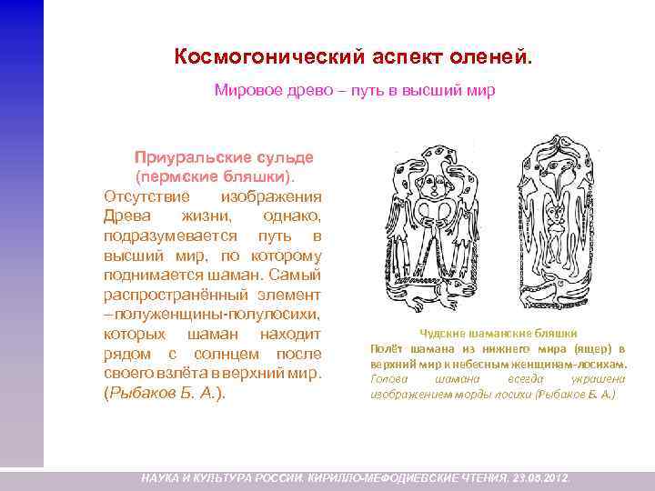 Космогонический аспект оленей. Мировое древо – путь в высший мир Приуральские сульде (пермские бляшки).