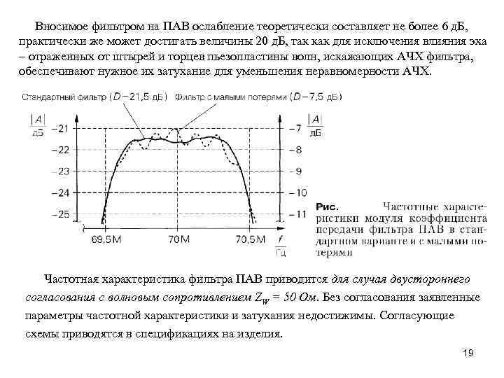 Вносимое фильтром на ПАВ ослабление теоретически составляет не более 6 д. Б, практически же