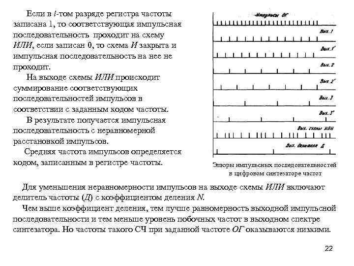 Если в i-том разряде регистра частоты записана 1, то соответствующая импульсная последовательность проходит на