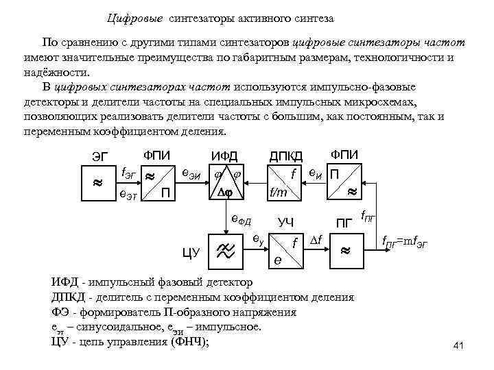 Цифровые синтезаторы активного синтеза По сравнению с другими типами синтезаторов цифровые синтезаторы частот имеют