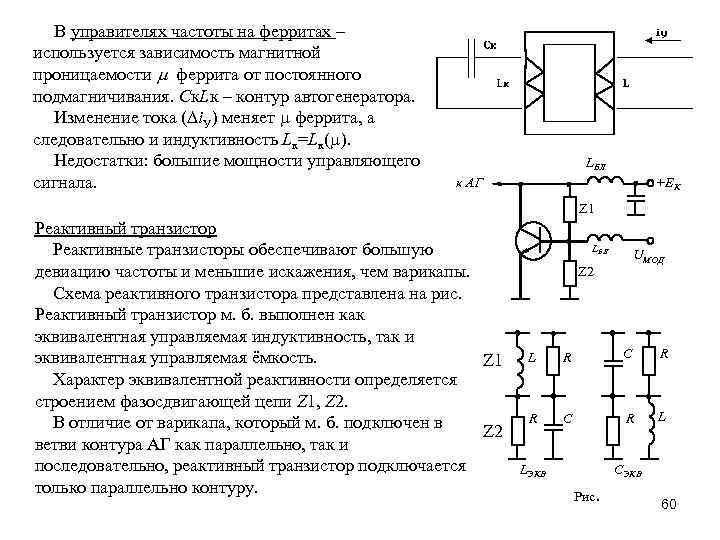 В управителях частоты на ферритах – используется зависимость магнитной проницаемости феррита от постоянного подмагничивания.