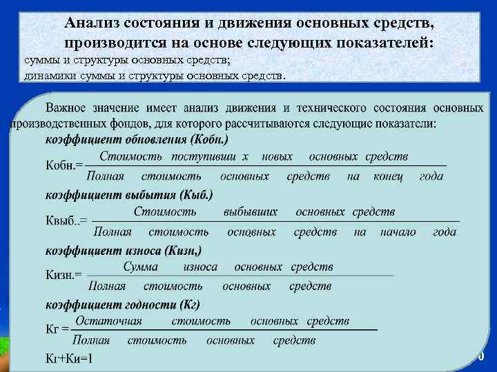 Основные фонды учреждения техническое состояние. Анализ движения и состояния основных производственных фондов. Анализ состояния и движения основных средств предприятия. Показатели состояния и движения основных фондов формулы. Анализ состава и структуры основных фондов.