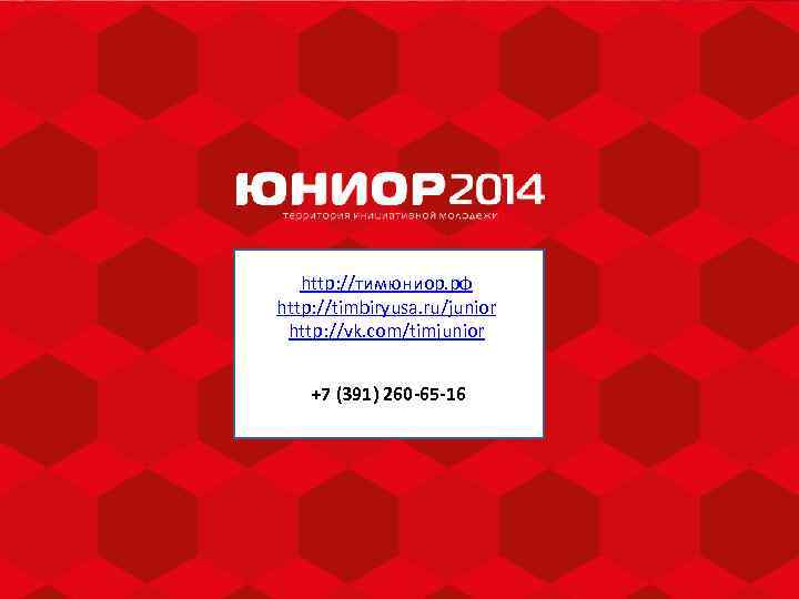 http: //тимюниор. рф http: //timbiryusa. ru/junior http: //vk. com/timjunior +7 (391) 260 -65 -16