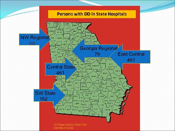 Persons with DD in State Hospitals NW Regional 103 Georgia Regional 79 East Central