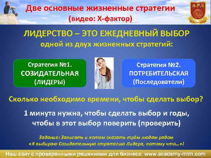 Две основные жизненные стратегии (видео: Х-фактор) ЛИДЕРСТВО – ЭТО ЕЖЕДНЕВНЫЙ ВЫБОР одной из двух