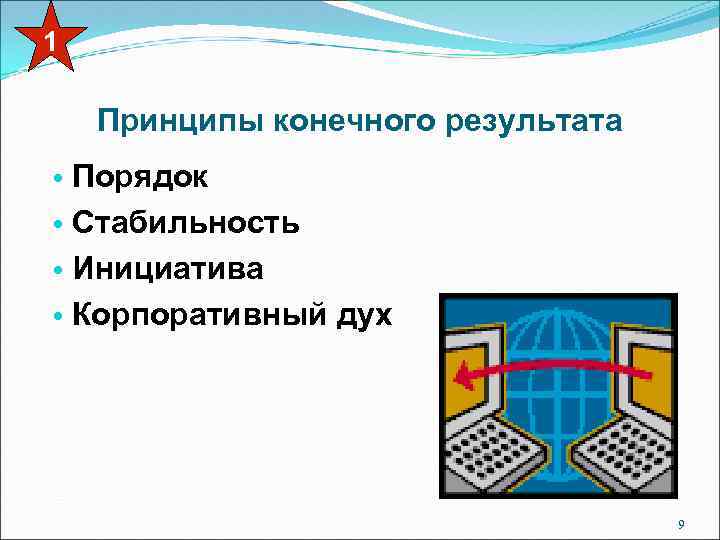 1 Принципы конечного результата • Порядок • Стабильность • Инициатива • Корпоративный дух 9