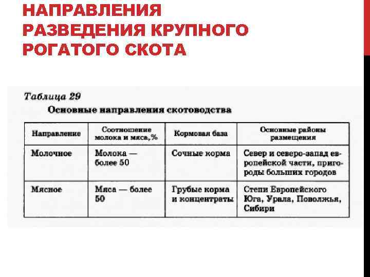 НАПРАВЛЕНИЯ РАЗВЕДЕНИЯ КРУПНОГО РОГАТОГО СКОТА 