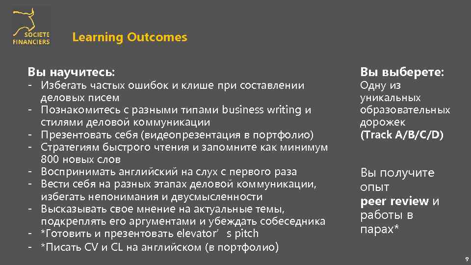 Learning Outcomes Вы научитесь: - Избегать частых ошибок и клише при составлении деловых писем