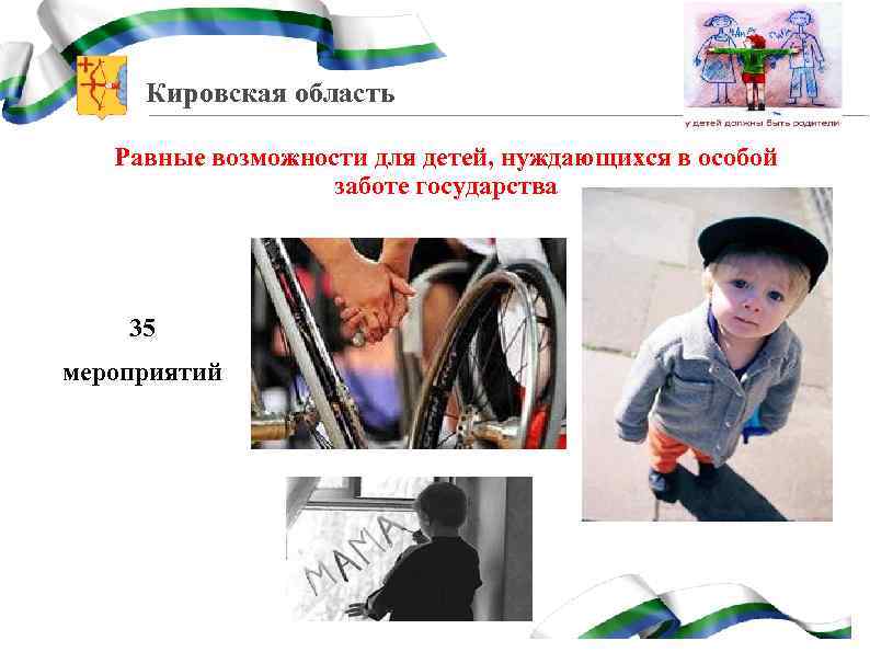 Кировская область Равные возможности для детей, нуждающихся в особой заботе государства 35 мероприятий 