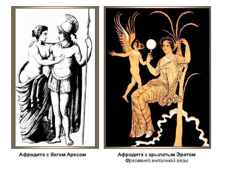 Афродита с богом Аресом Афродита с крылатым Эротом Фрагмент античной вазы 
