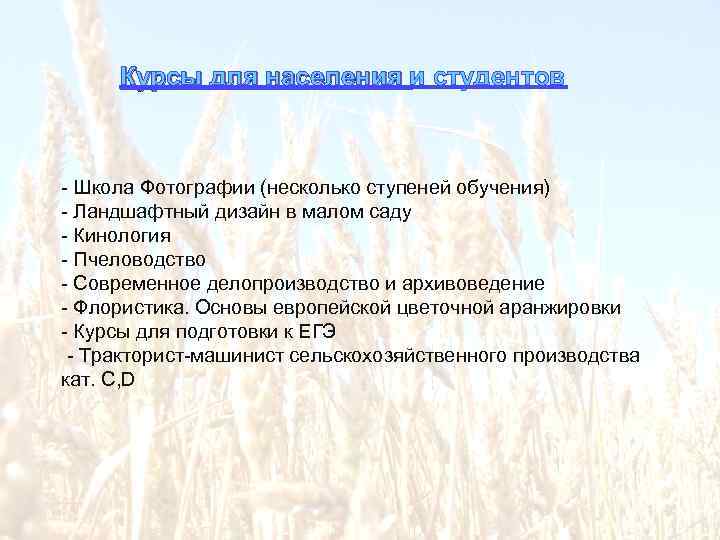 Курсы для населения и студентов Курсы для населения - Школа Фотографии (несколько ступеней обучения)