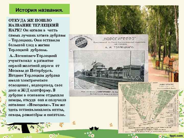 История названия. ОТКУДА ЖЕ ПОШЛО НАЗВАНИЕ ТЕРЛЕЦКИЙ ПАРК? Он назван в честь самых лучших