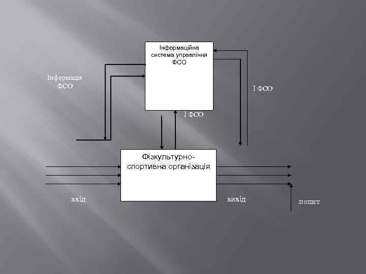 Інформаційна система управління ФСО Інформація ФСО I ФСО Фізкультурноспортивна організація вхід вихід попит 