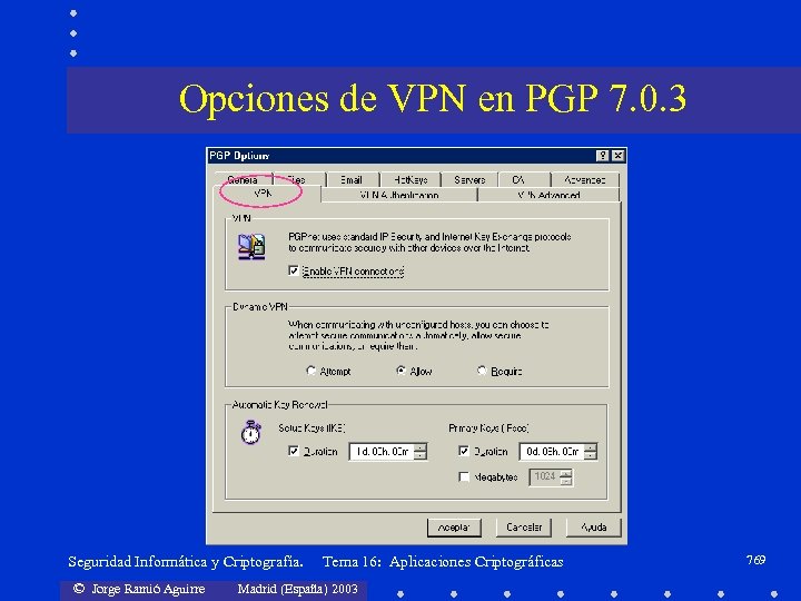 Opciones de VPN en PGP 7. 0. 3 Seguridad Informática y Criptografía. © Jorge