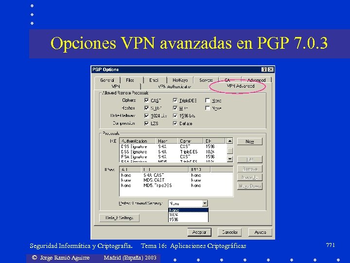Opciones VPN avanzadas en PGP 7. 0. 3 Seguridad Informática y Criptografía. © Jorge