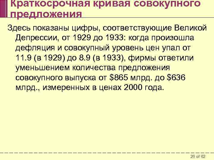 Краткосрочная кривая совокупного предложения Здесь показаны цифры, соответствующие Великой Депрессии, от 1929 до 1933: