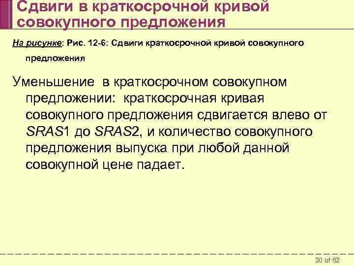 Сдвиги в краткосрочной кривой совокупного предложения На рисунке: Рис. 12 -6: Сдвиги краткосрочной кривой