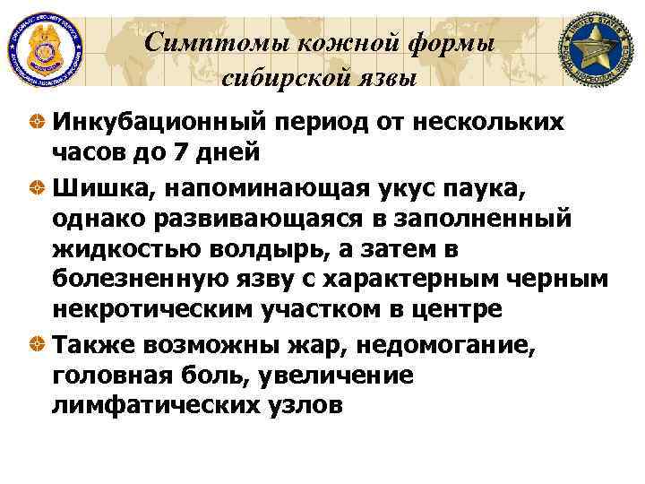 Симптомы кожной формы сибирской язвы Инкубационный период от нескольких часов до 7 дней Шишка,