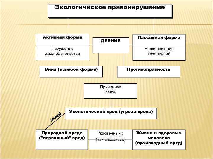 Экологическое правонарушение Активная форма ДЕЯНИЕ Нарушение законодательства Пассивная форма Несоблюдение требований Вина (в любой