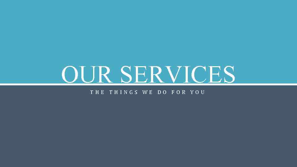 OUR SERVICES THE THINGS WE DO FOR YOU 