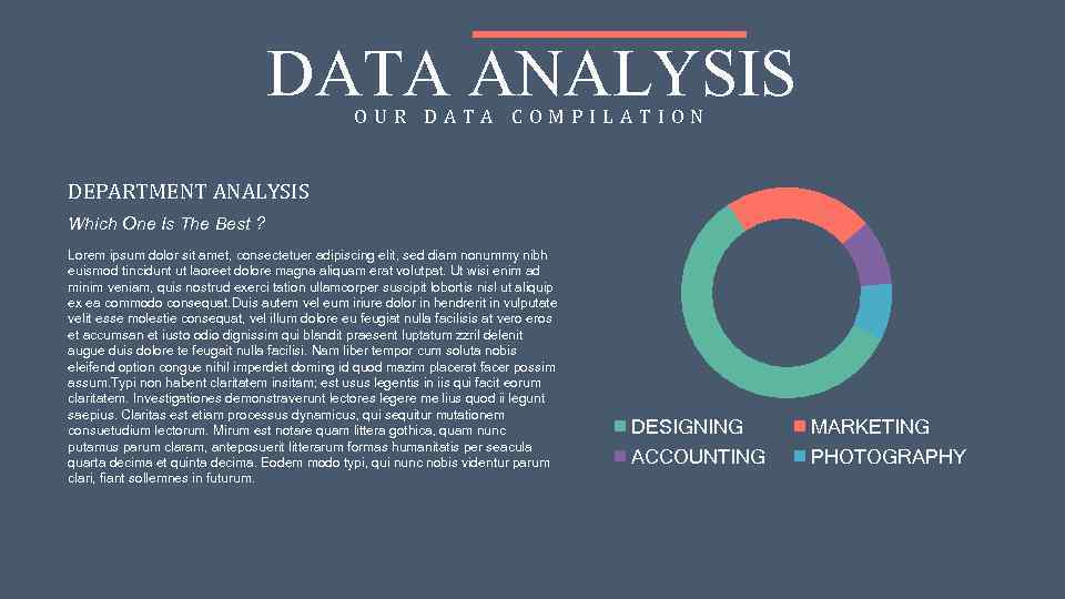 DATA ANALYSIS OUR DATA COMPILATION DEPARTMENT ANALYSIS Which One Is The Best ? Lorem