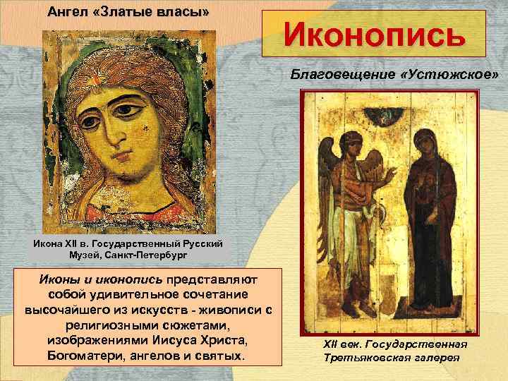 Ангел «Златые власы» Иконопись Благовещение «Устюжское» Икона XII в. Государственный Русский Музей, Санкт-Петербург Иконы