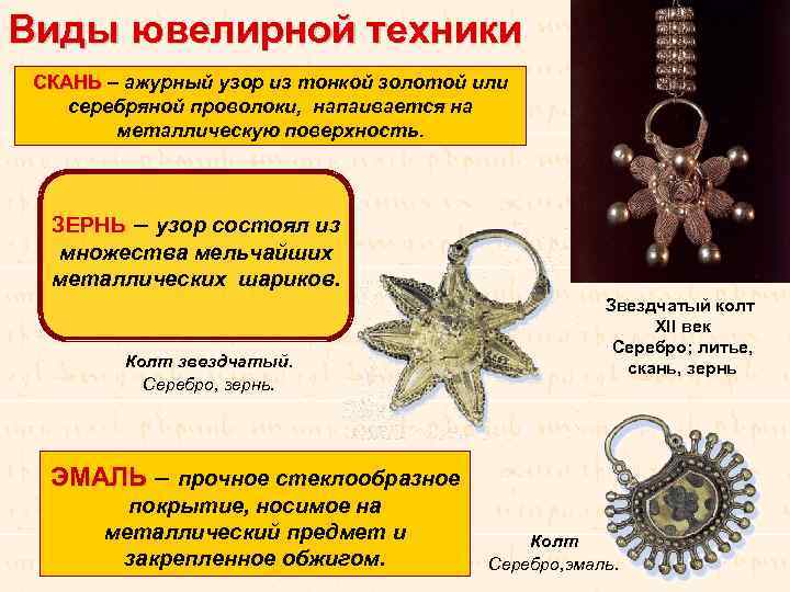 Виды ювелирной техники СКАНЬ – ажурный узор из тонкой золотой или СКАНЬ серебряной проволоки,