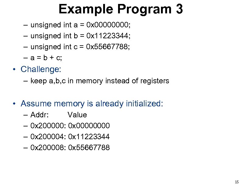 Example Program 3 – – unsigned int a = 0 x 0000; unsigned int