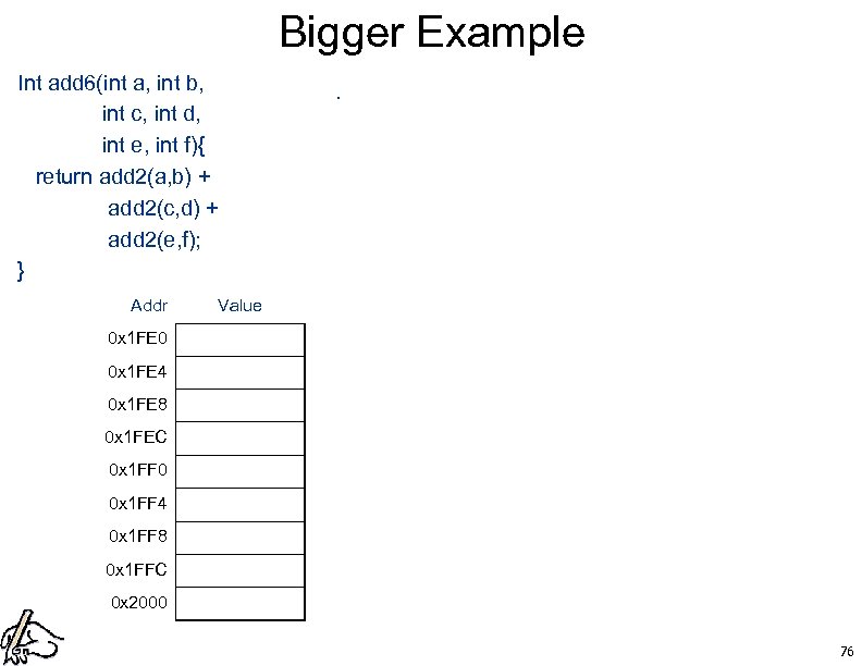 Bigger Example Int add 6(int a, int b, int c, int d, int e,