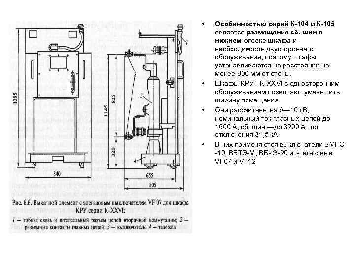  • • Особенностью серий К-104 и К-105 является размещение сб. шин в нижнем