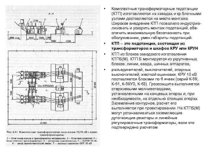  • • Комплектные трансформаторные подстанции (КТП) изготовляются на заводах и кр. блочными узлами