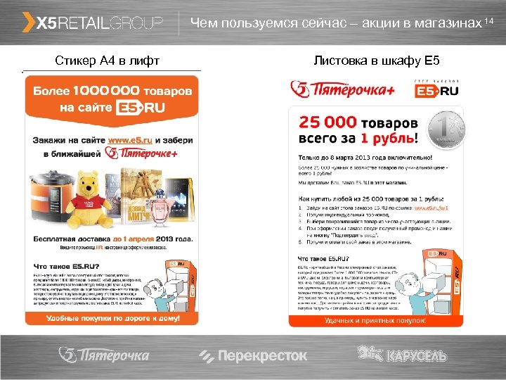 Чем пользуемся сейчас – акции в магазинах 14 Стикер А 4 в лифт Листовка