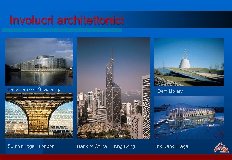 Involucri architettonici Parlamento di Strasburgo South bridge - London Delft Library Bank of China