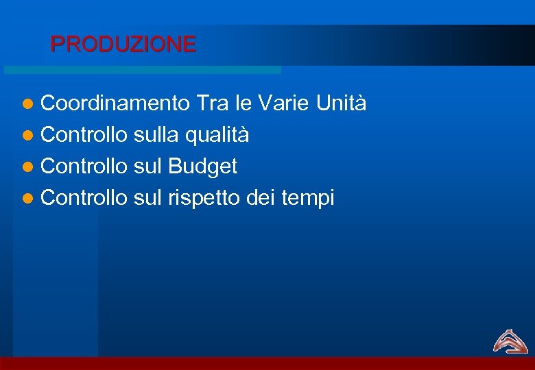 PRODUZIONE l Coordinamento Tra le Varie Unità l Controllo sulla qualità l Controllo sul