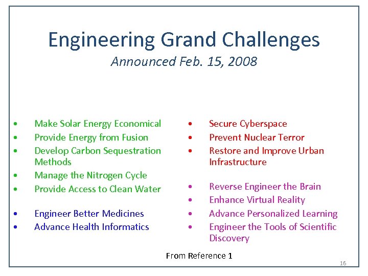 Engineering Grand Challenges Announced Feb. 15, 2008 • • • Make Solar Energy Economical