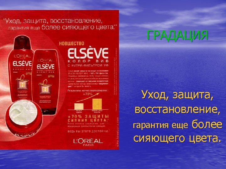 ГРАДАЦИЯ Уход, защита, восстановление, гарантия еще более сияющего цвета. 